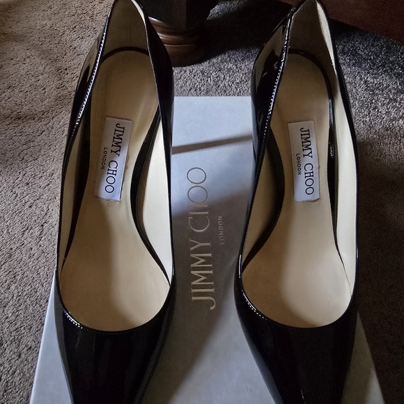 Romy 100 Jimmy Choo Glossy Black Heels - Picture 3 of 14